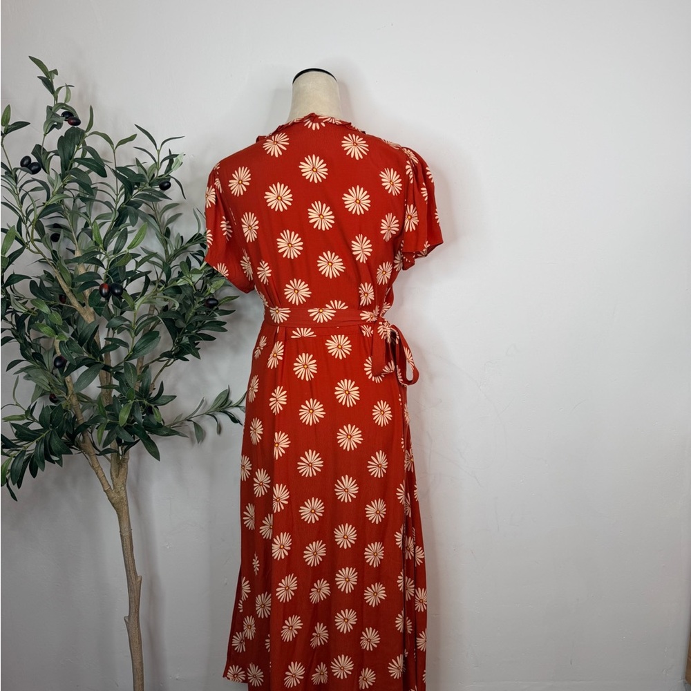 Madewell Rust Red Floral Wrap Midi Dress with Cream Daisy Print - Picture 3 of 4